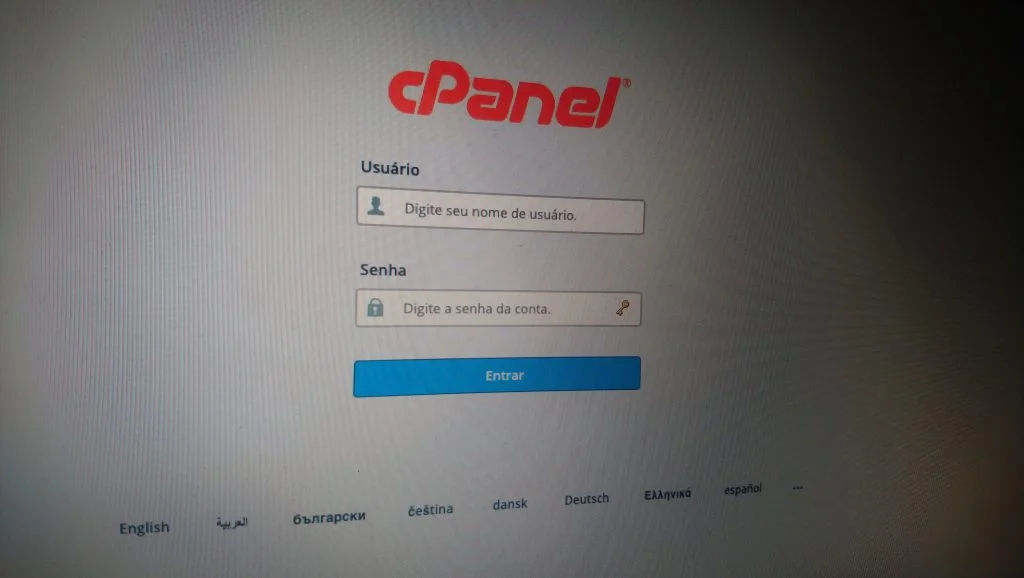 Formulário para iniciar a sessão no cPanel.